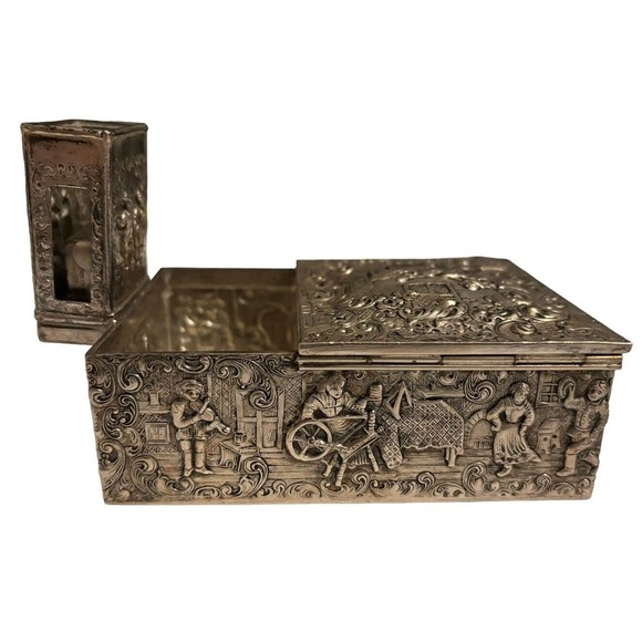 BARBOUR SP Cigarette Box Villagers Folk Dancers Repossess Hallmarked 3275 Rare - Picture 3 of 12